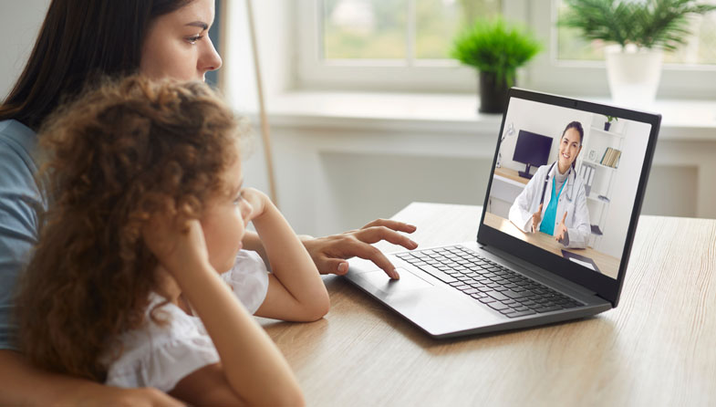 mother and child using virtual health