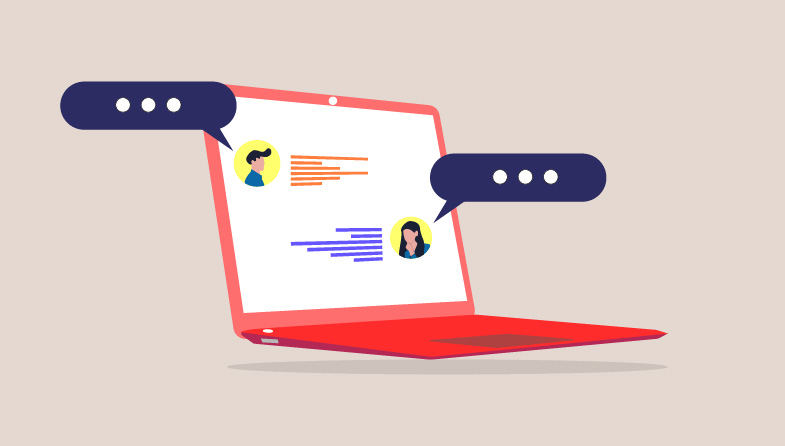 graphic of computer and chat conversation