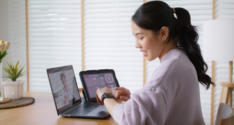 woman using computer