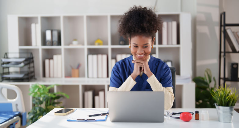 woman using computer