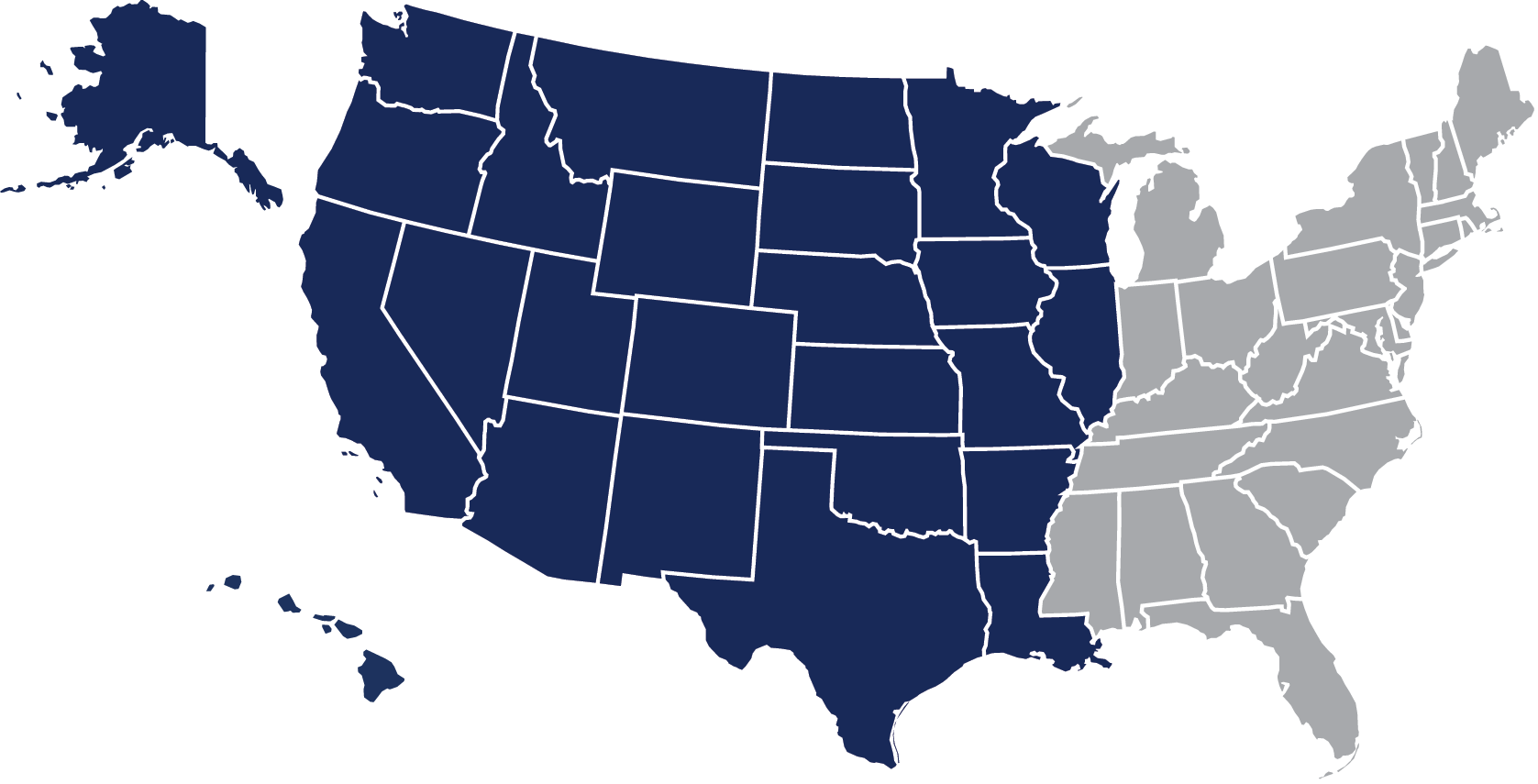 Map showing TRICARE West region comprising all CONUS states west of the Mississippi River plus Alaska and Hawaii