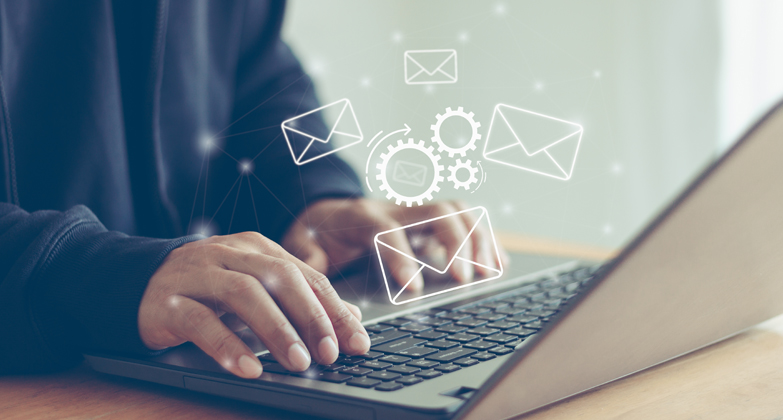 person using computer with graphic of computer settings